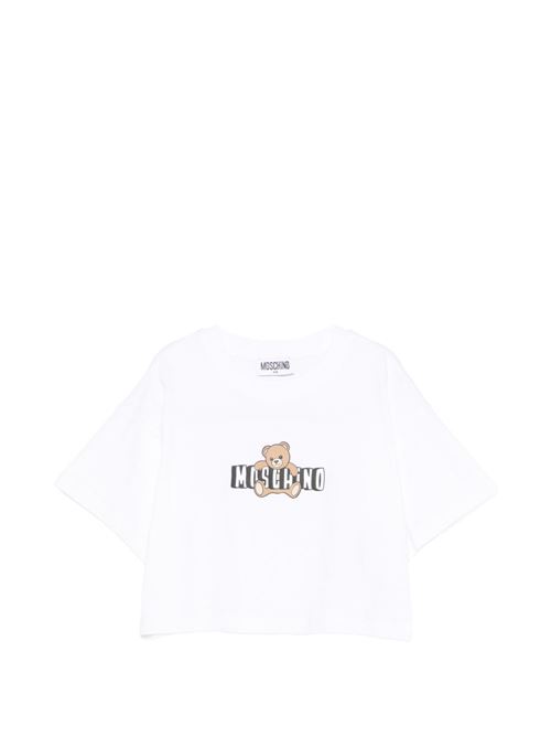 T-shirt bambina Moschino corta bianca con logo Teddy Bear MOSCHINO KID-TEEN | HDM072LBA0010101
